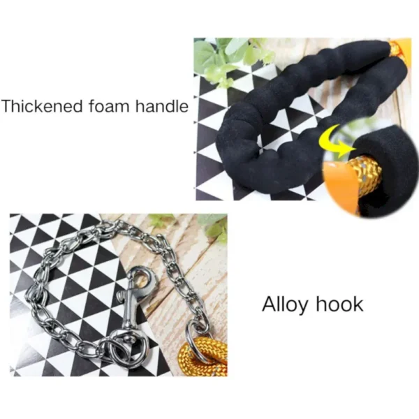 dchwm0039991-04.webp Padded Handle Strong Nylon Dog Leash with Anti-Chewing Chain – product view 4