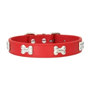 Leather Dog Collar with Metal Bone Decorations | Wholesale Dog Collars