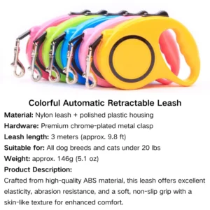 dchwm0115827-03.webp 9.8 Ft Retractable Dog Leash with Nylon Tape and Chrome-Plated Hook – product view 3