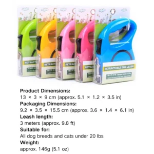 dchwm0115827-05.webp 9.8 Ft Retractable Dog Leash with Nylon Tape and Chrome-Plated Hook – product view 5