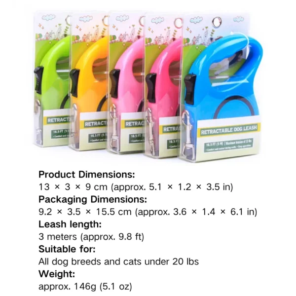 dchwm0115827-05.webp 9.8 Ft Retractable Dog Leash with Nylon Tape and Chrome-Plated Hook – product view 5