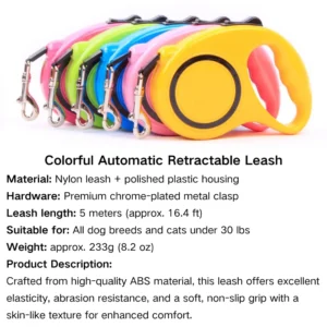 dchwm0118235-02.webp 16.4 Ft Retractable Dog Leash with Nylon Tape and Chrome-Plated Hook – product view 2