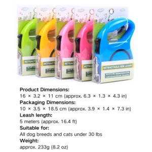 dchwm0118235-05.webp 16.4 Ft Retractable Dog Leash with Nylon Tape and Chrome-Plated Hook – product view 5