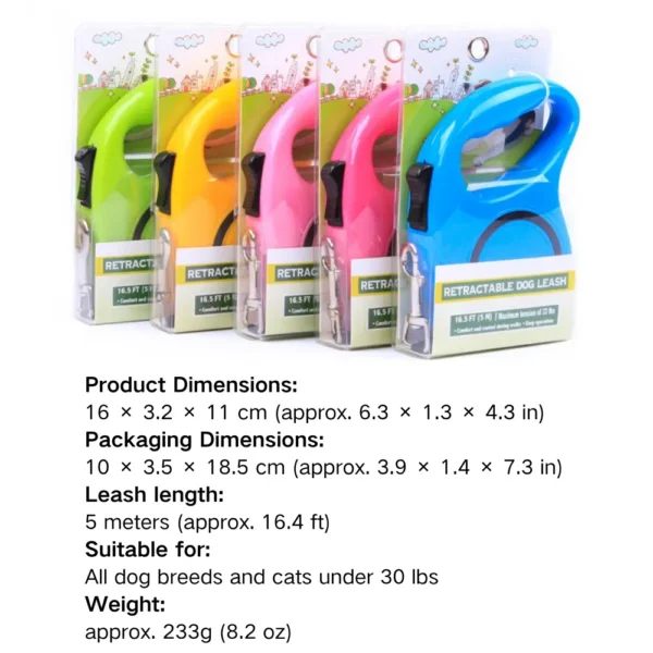 dchwm0118235-05.webp 16.4 Ft Retractable Dog Leash with Nylon Tape and Chrome-Plated Hook – product view 5
