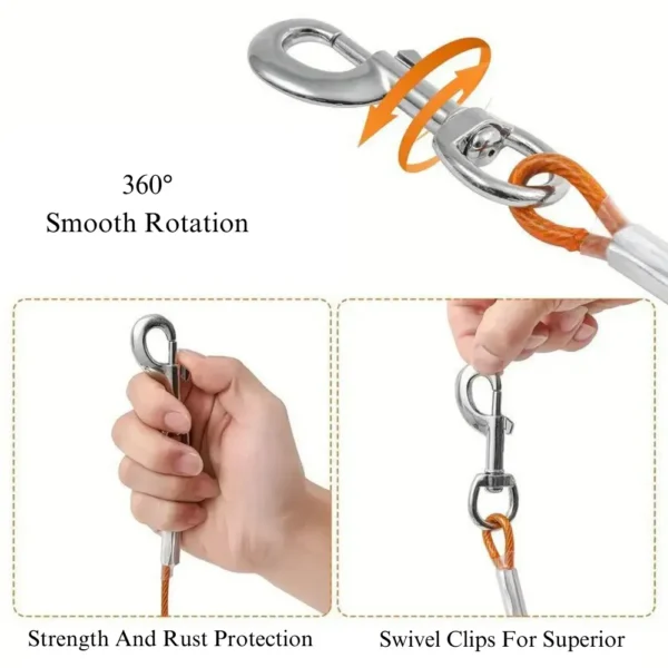 dchwm0130341-02.webp Dual Head Design Heavy Duty Steel Wire Dog Tie Out Leash, 0.19 Inches Thickness – product view 2