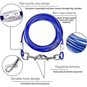 dchwm0130341-05.webp Dual Head Design Heavy Duty Steel Wire Dog Tie Out Leash, 0.19 Inches Thickness – product view 5