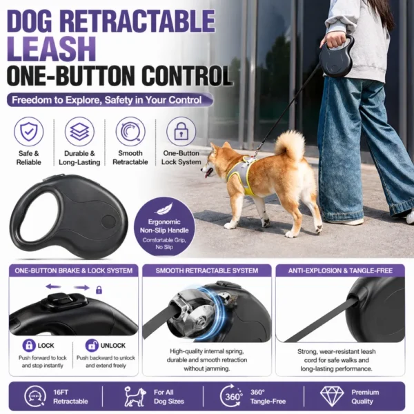dchwm0135926-04.webp 16.4 Ft Pet Accessories Outdoor Automatic Heavy Duty Retractable Dog Leash – product view 4