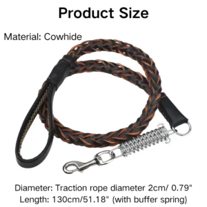 Durable Cowhide Braided Dog Leash for Large and Medium Dogs – product view 2