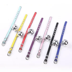 Adjustable Metal Buckle Durable PU Leather Pet Collar with Bell – product view 3