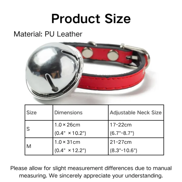 dchwm0158344-07.webp Adjustable Metal Buckle Durable PU Leather Pet Collar with Bell – product view 7