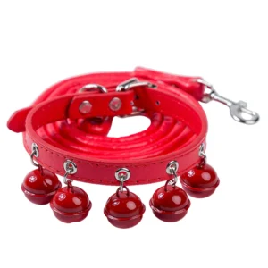 dchwm0164373-01.webp Adjustable PU Leather Pet Collar and Leash Set with 5 Bells