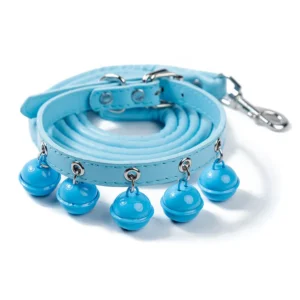 dchwm0164373-02.webp Adjustable PU Leather Pet Collar and Leash Set with 5 Bells – product view 2