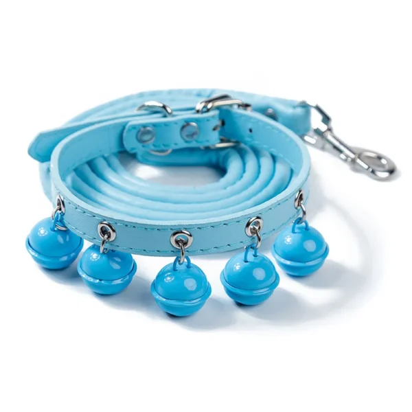 dchwm0164373-02.webp Adjustable PU Leather Pet Collar and Leash Set with 5 Bells – product view 2