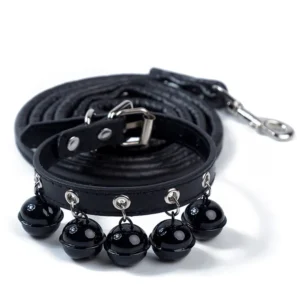 dchwm0164373-04.webp Adjustable PU Leather Pet Collar and Leash Set with 5 Bells – product view 4
