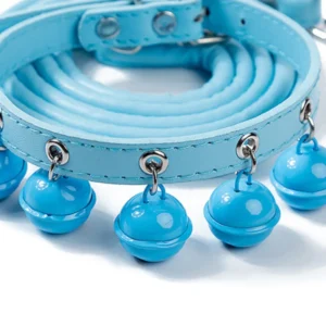 dchwm0164373-07.webp Adjustable PU Leather Pet Collar and Leash Set with 5 Bells – product view 7