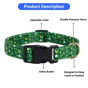 St Patrick Day Beer Clover Printed Dog Collar Festive Pet Accessory – product view 3