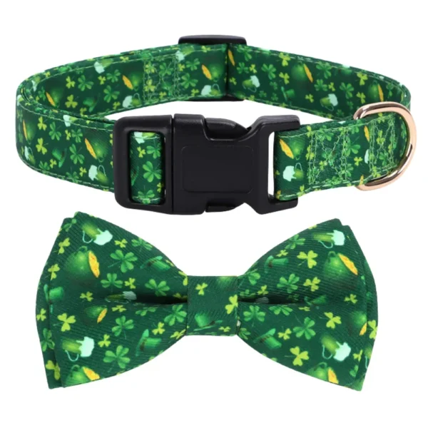 St Patrick Day Beer Clover Bow Tie Dog Collar Festive Pet Accessory