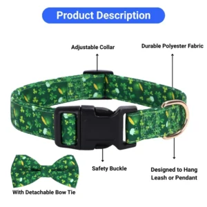 dchwm0211788-05.webp St Patrick Day Beer Clover Bow Tie Dog Collar Festive Pet Accessory – product view 5