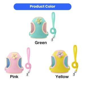 dchwm0218246-02.webp Cute Flower 3 Colors Option Pet Harness and Leash Set – product view 2