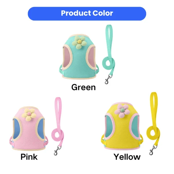 dchwm0218246-02.webp Cute Flower 3 Colors Option Pet Harness and Leash Set – product view 2