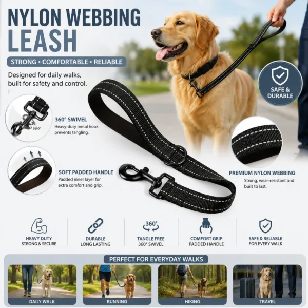dchwm0258849-04.webp Nylon Dog Traffic Leash with Padded Handle – product view 4