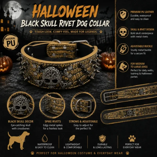 dchwm0259157-04.webp Halloween Skull Rivet Dog Collar – product view 4