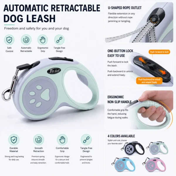dchwm0259406-04.webp Automatic Retractable Paw Pattern Dog Leash with Ergonomic Grip – product view 4