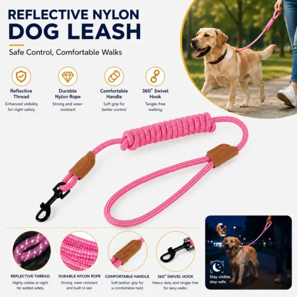 dchwm0259887-04.webp Reflective Nylon Rope Dog Leash for Medium Large Dogs – product view 4