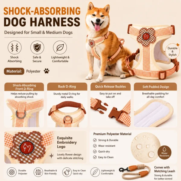 dchwm0260265-04.webp Floral Shock-Absorbing Dog Harness and Leash Set for Small and Medium Dog – product view 4