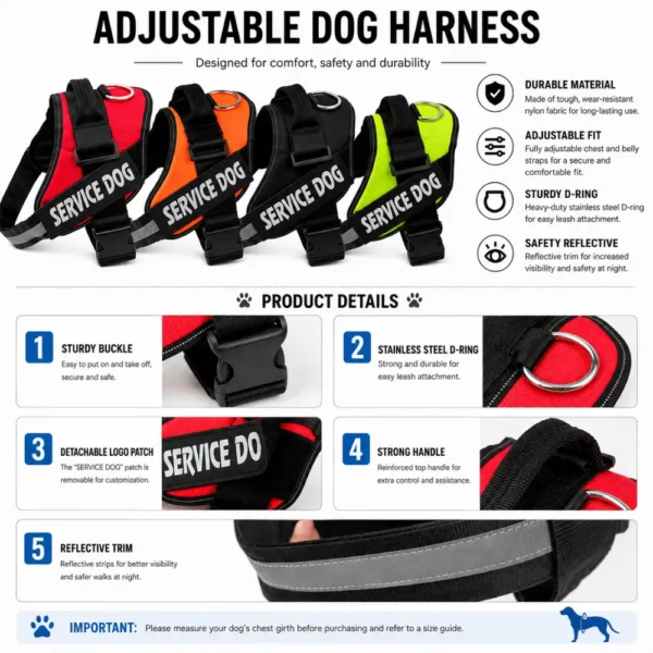 dchwm0263015-04.webp Adjustable Reflective Dog Harness for Medium and Large Dogs – product view 4