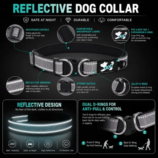 dchwm0263218-04.webp Reflective Dog Collar with Dual D-Rings – product view 4