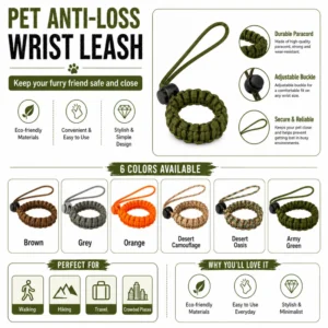 Adjustable Dog Leash Wrist Strap Anti-Loss Paracord Safety Band – product view 4