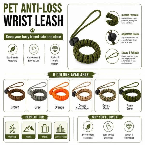 dchwm0268541-04.webp Adjustable Dog Leash Wrist Strap Anti-Loss Paracord Safety Band – product view 4