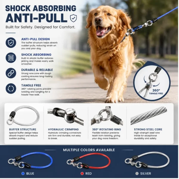 dchwm0272684-04.webp Shock Absorbing Anti-Pull Steel Cable Dog Slip Lead Collar 3 Colors Assorted – product view 4