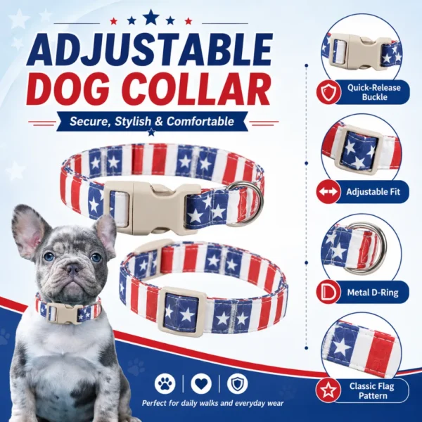 dchwm0277482-04.webp American Flag Adjustable Dog Collar with Quick Release Buckle – product view 4