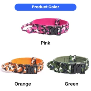 Heavy-Duty Camouflage Anti-Pull Dog Collar with Padded Comfort 3 Colors Assorted – product view 2