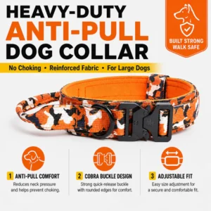 Heavy-Duty Camouflage Anti-Pull Dog Collar with Padded Comfort 3 Colors Assorted – product view 4