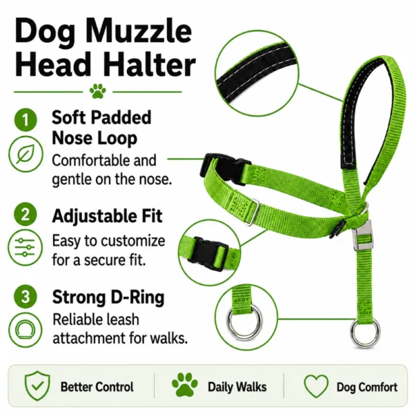 dchwm0294053-04.webp Adjustable Padded No Pull Dog Head Halter with 1.5m Leash for Walking 3 Colors Assorted – product view 4