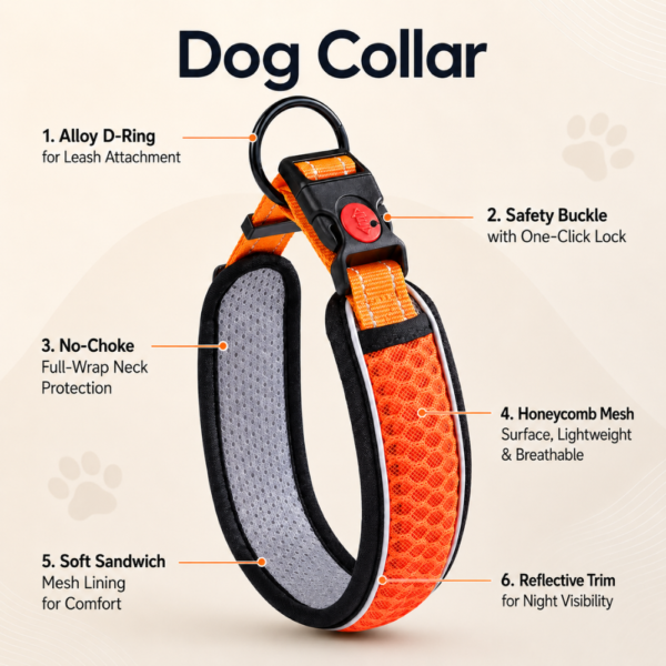 dchwm0302399-04.png Breathable Reflective Padded Mesh Dog Collar with Safety Buckle 2 Colors Assorted – product view 4