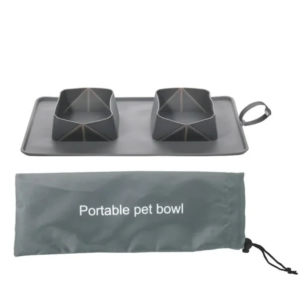 Dual Silicone Collapsible Portable Pet Bowl with Storage Bag Dog and Cat Food Bowls