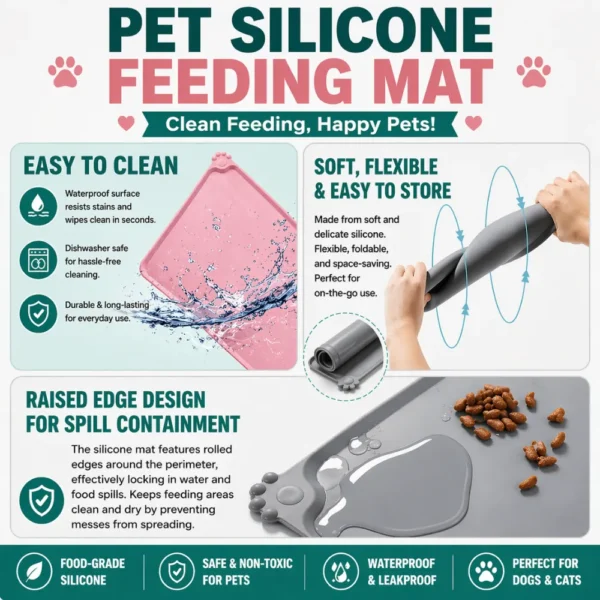 dfwwm0119460-04.webp Easy Cleaning Waterproof Water Food Dish Mat Silicone Pet Bowl Mat – product view 4