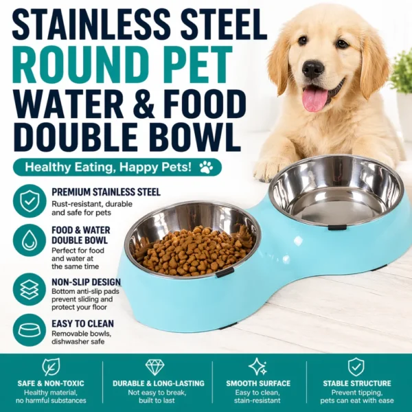 dfwwm0149582-04.webp Dog Cat Water Food Bowl PP Material Double Stainless Steel Pet Bowls – product view 4