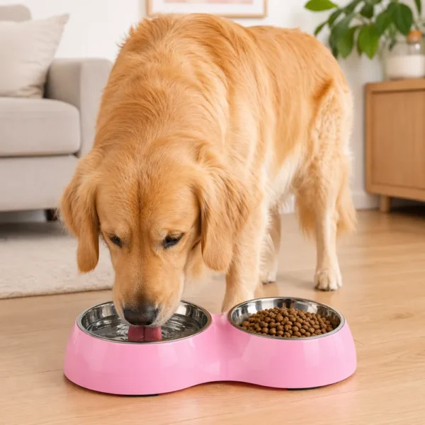 dfwwm0149582-05.webp Dog Cat Water Food Bowl PP Material Double Stainless Steel Pet Bowls – product view 5