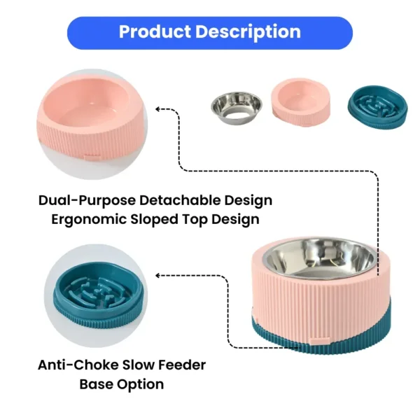 dfwwm0153457-06.webp Detachable Double Bowl Stainless Steel Pet Feeder and Slow Feeder Base – product view 6