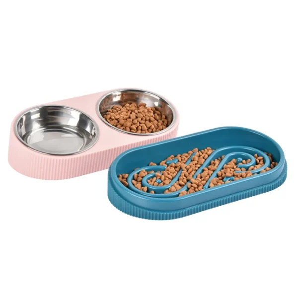 dfwwm0154288-01.webp Double Bowl Slow Feeder Stainless Steel Pet Food Water Bowl