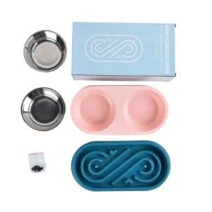 dfwwm0154288-03.webp Double Bowl Slow Feeder Stainless Steel Pet Food Water Bowl – product view 3
