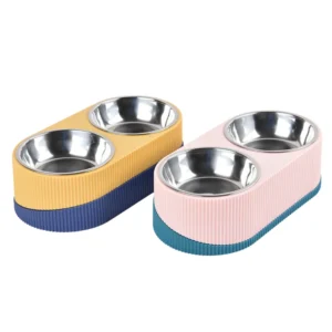 dfwwm0154288-04.webp Double Bowl Slow Feeder Stainless Steel Pet Food Water Bowl – product view 4