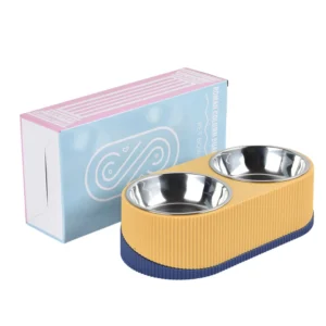 dfwwm0154288-06.webp Double Bowl Slow Feeder Stainless Steel Pet Food Water Bowl – product view 6