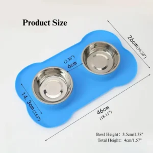 Stainless Steel Double Pet Bowl with Bone Shaped Non Slip Silicone Mat – product view 2