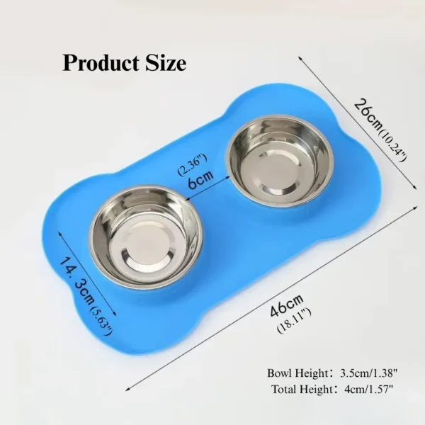 dfwwm0179080-02.webp Stainless Steel Double Pet Bowl with Bone Shaped Non Slip Silicone Mat – product view 2